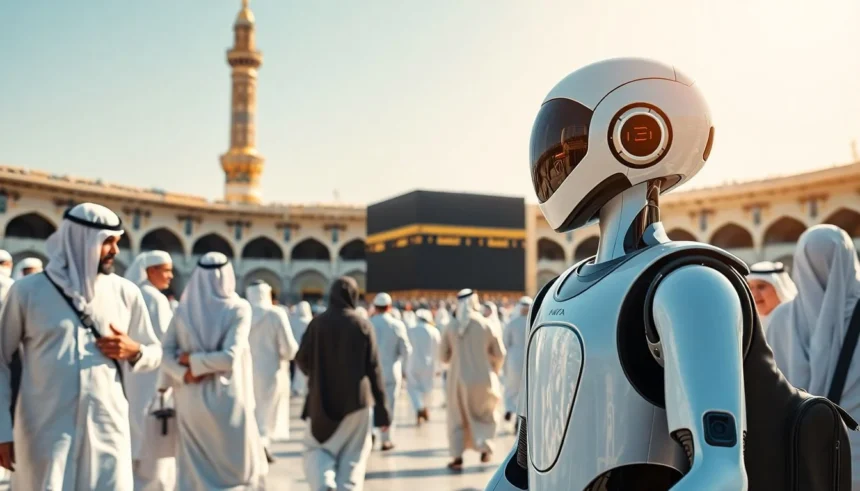 Manara AI robot assisting Hajj and Umrah pilgrims in Saudi Arabia