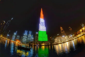 Burj Khalifa displaying Indian flag for Indian Independence Day
